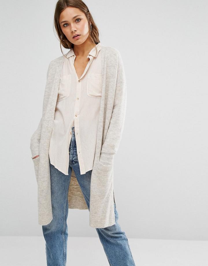 New Look Longline Pocket Cardigan - Beige