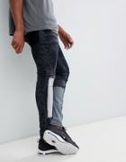 Liquor N Poker Skinny Fit Jeans With Patchwork - Blue