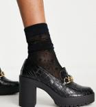 London Rebel Wide Fit Chunky Platform Loafers In Black Croc