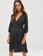 In The Style Polka Dot Satin Wrap Dress - Multi