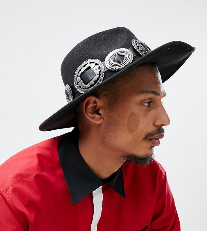 Sacred Hawk Cowboy Hat With Metal Detail - Black