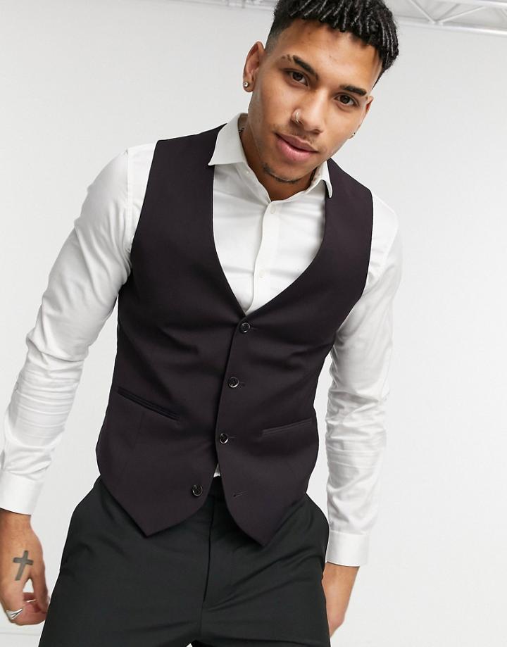 Harry Brown Skinny Fit Stretch Plain Vest-purple