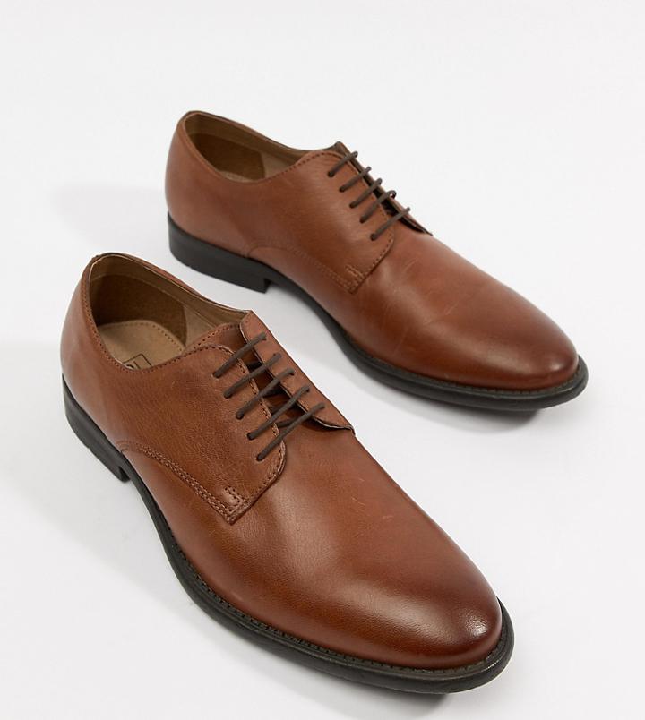 Asos Design Lace Up Shoes In Soft Tan Leather - Tan