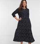 River Island Plus Tiered Spotted Maxi Dress In Navy