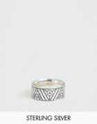 Asos Design Sterling Silver Ring Band Ring With Emboss Detail - Silver