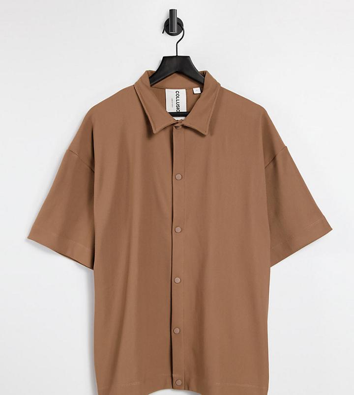 Collusion Unisex Oversized Jersey Short Sleeve Shirt In Heavy Rib Fabric In Brown