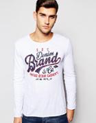 Esprit Long Sleeve T-shirt With Denim Print - White