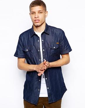 Afends Denim Short Sleeve Shirt In Acid Wash - Black