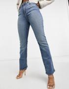 Asos Design High Rise '00s' Stretch Flare Jeans In Vintage Midwash-blues