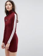 Ellesse Long Sleeve Bodycon Dress With High Neck In Rib - Red