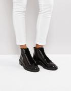 Asos Amell Leather Lace Up Ankle Boots - Black
