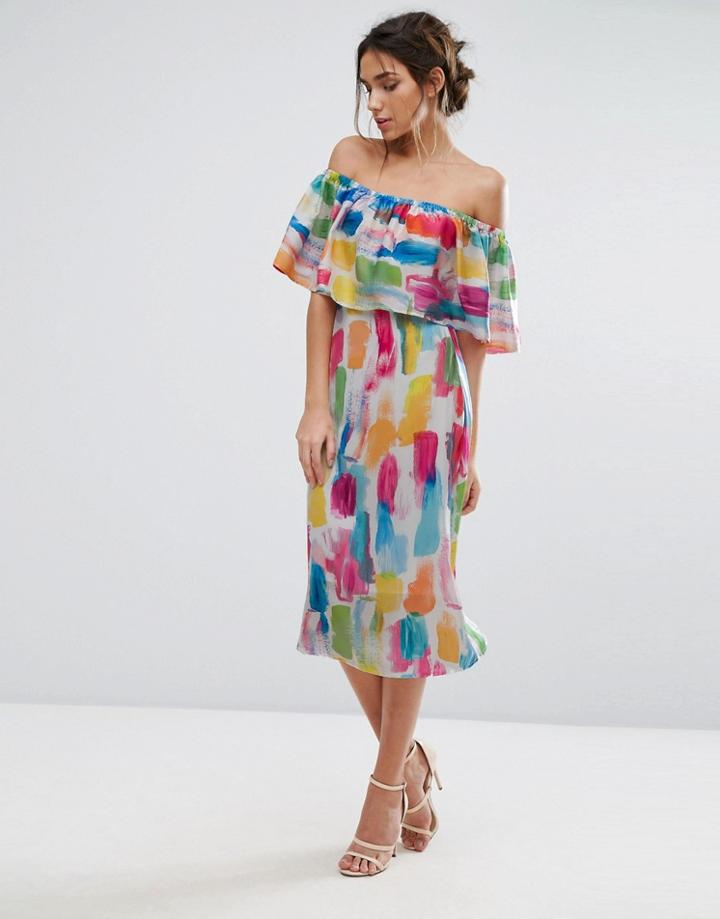 Every Cloud Smudge Print Bardot Midi Dress - Multi