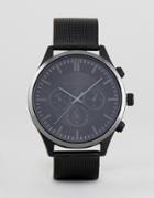 Asos Design Mesh Watch In Matte Black With Subdials - Black