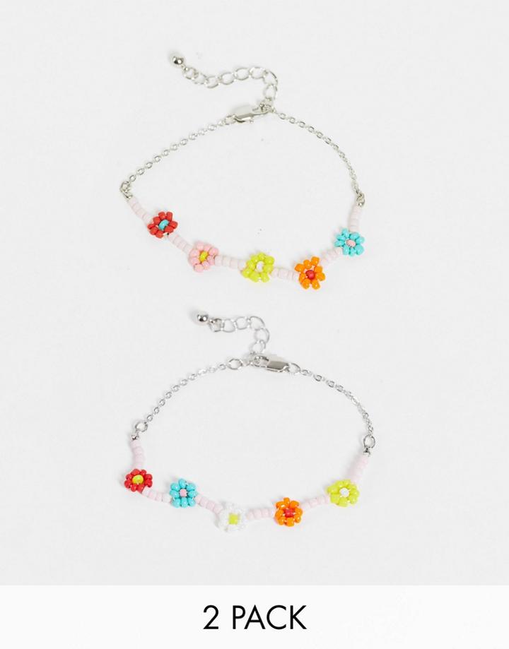 Pieces 2-pack Floral Beaded Bracelets-multi