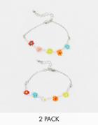 Pieces 2-pack Floral Beaded Bracelets-multi