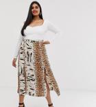 Ax Paris Plus Leopard Maxi Skirt With Splits - Multi