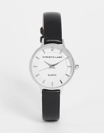 Christian Lars Womens Slimline Watch With Leather Strap-silver