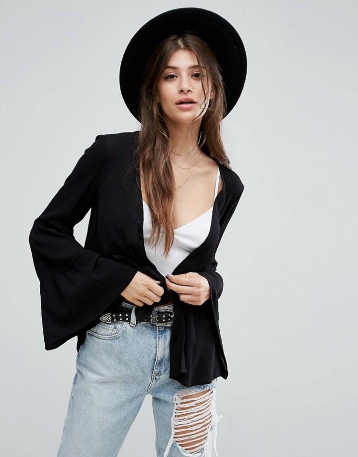 Asos Tiered Kimono In Crinkle - Black