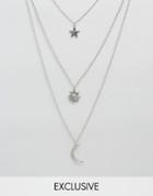 Reclaimed Vintage Sun Moon & Stars Layered Necklace - Silver