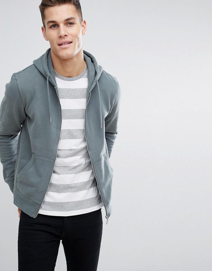 Next Zip Through Hoodie In Khaki - Green
