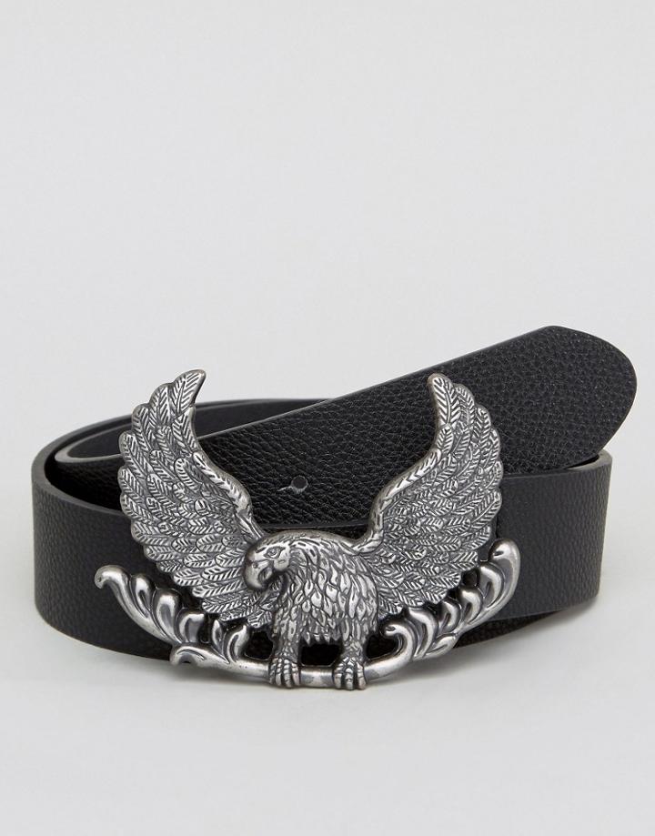 Asos Wide Belt With Eagle Buckle Detail - Black
