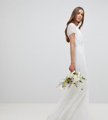 Amelia Rosetall Lace Plunge Front Maxi Dress With Embellished Waist - White