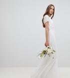 Amelia Rosetall Lace Plunge Front Maxi Dress With Embellished Waist - White