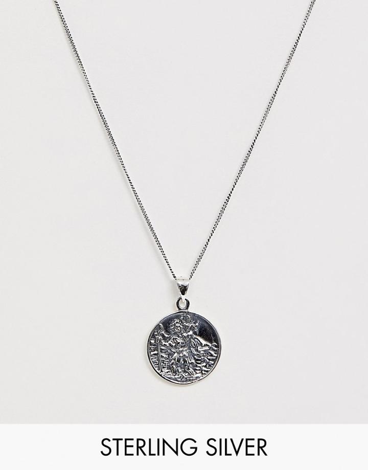 Asos Design Sterling Silver Necklace With St Christopher Pendant In Silver