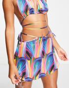 Asos Design Beach Mini Skirt In Feather Print - Part Of A Set-multi