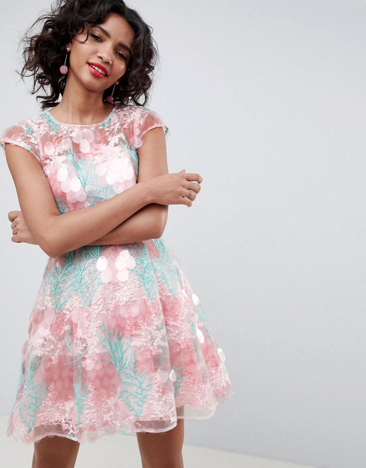 Asos Edition Sequin Flower Skater Mini Dress - Multi