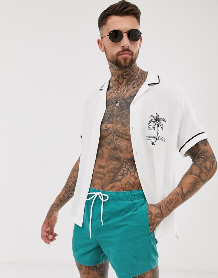 Asos Design Swim Short In Teal Acid Wash Short Length - Green