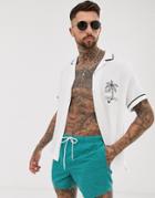 Asos Design Swim Short In Teal Acid Wash Short Length - Green