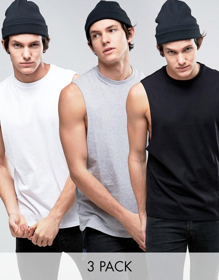 Asos Sleeveless T-shirt With Dropped Armhole 3 Pack - Multi