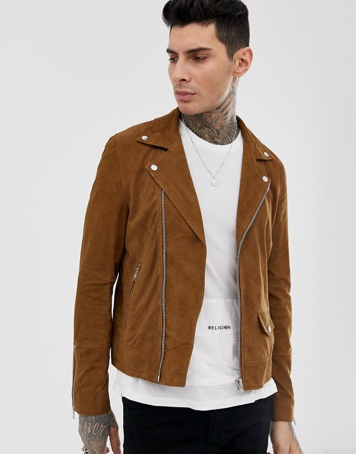 Religion Suede Biker Jacket In Beige-cream