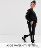 Asos Design Maternity Petite Tracksuit Cute Sweat / Basic Under The Bump Jogger With Tie With Contrast Binding - Black