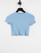 Monki Karo Organic Cotton Cropped T-shirt In Blue-blues