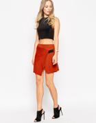Asos Skirt With Cutaway Wrap Front And Contrast Tab - Red
