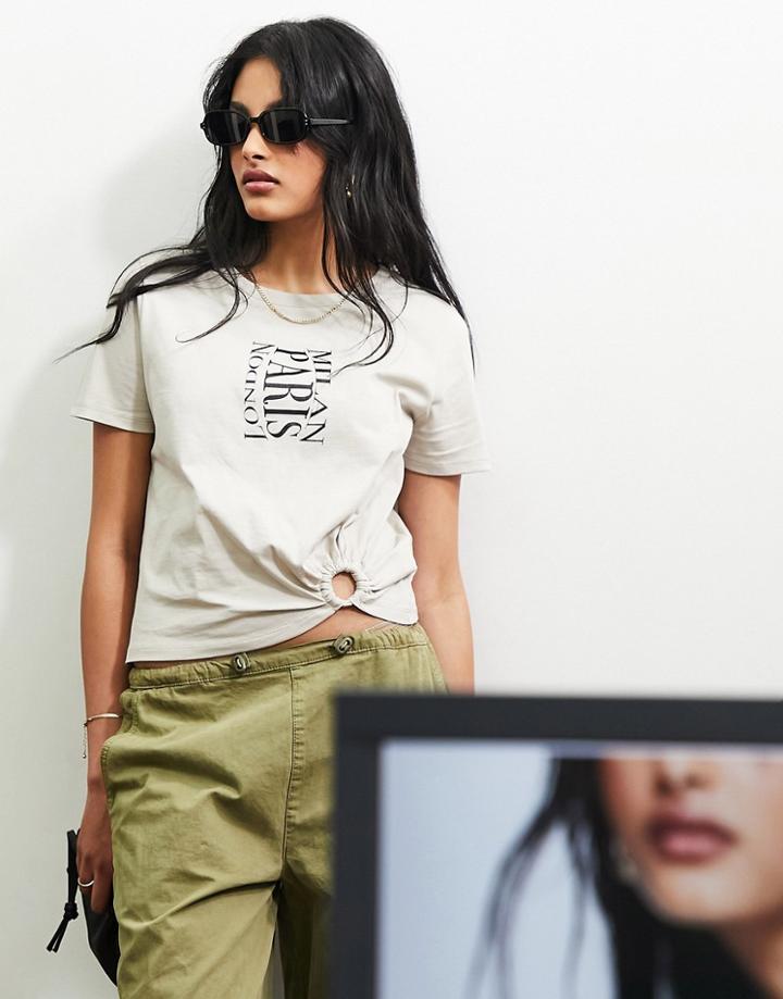 River Island Ring Detail Crop Tee In Beige-neutral
