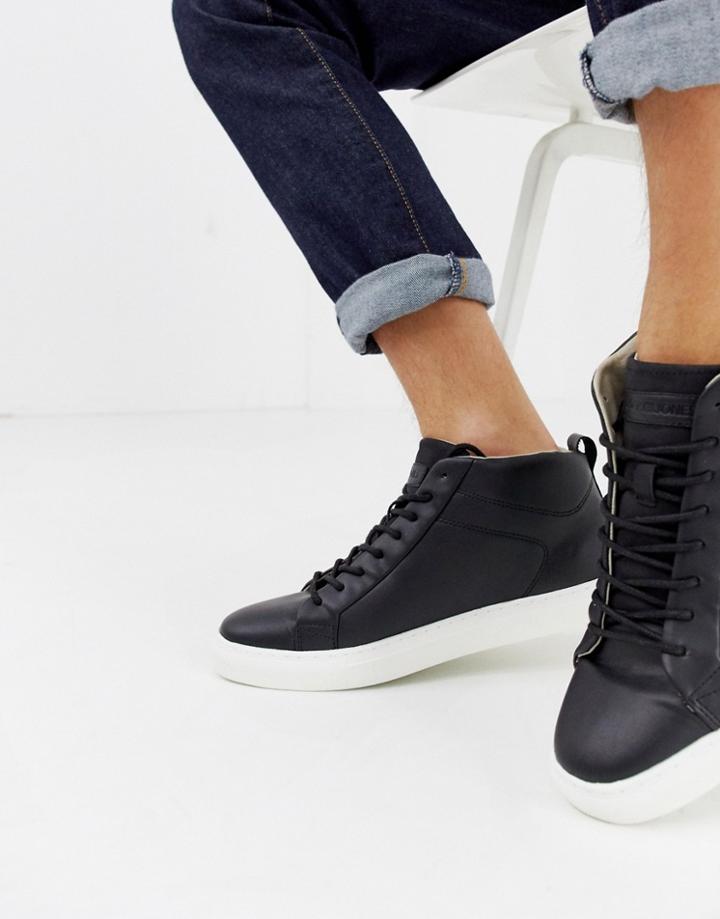 Jack & Jones High Top Sneaker With Contrast Sole - Black