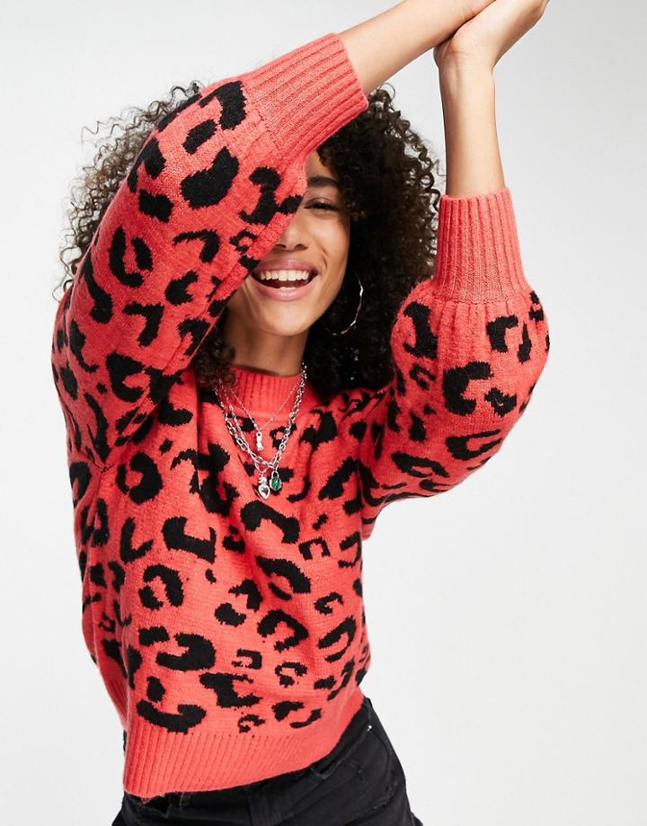 Violet Romance Animal Print Oversized Sweater In Red-multi