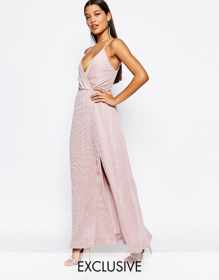 Club L Wrap Front Maxi Dress In Metallic - Nude Lurex
