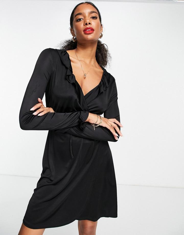 French Connection Sonike Bamboo Jersery Wrap Mini Dress In Black