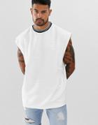 Asos Design Oversized Sleeveless T-shirt With Tipping In White Heavyweight Textured Jersey