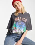 Asos Design Christmas Snowboarding Skeleton T-shirt In Charcoal-gray