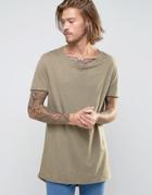 Asos Super Longline T-shirt With Stretch Neck In Brown - Brown