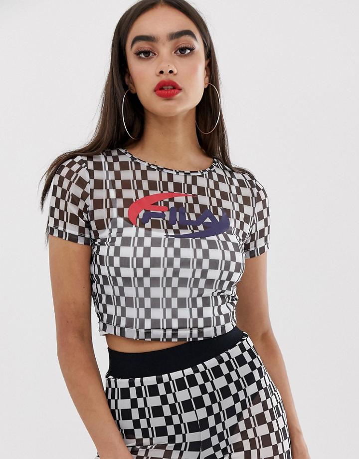 Fila Crop Top Wih Front Logo In Sheer Checkerboard Two-piece-black