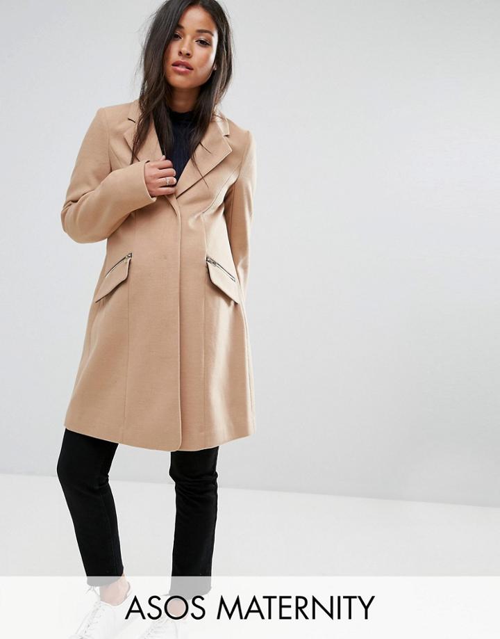 Asos Maternity Slim Boyfriend Coat With Zip Pocket - Stone