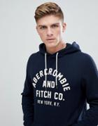Abercrombie & Fitch Large Front Flock Logo Hoodie In Navy - Navy