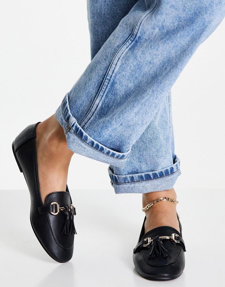 London Rebel Metal Trim Loafers With Tassle In Black
