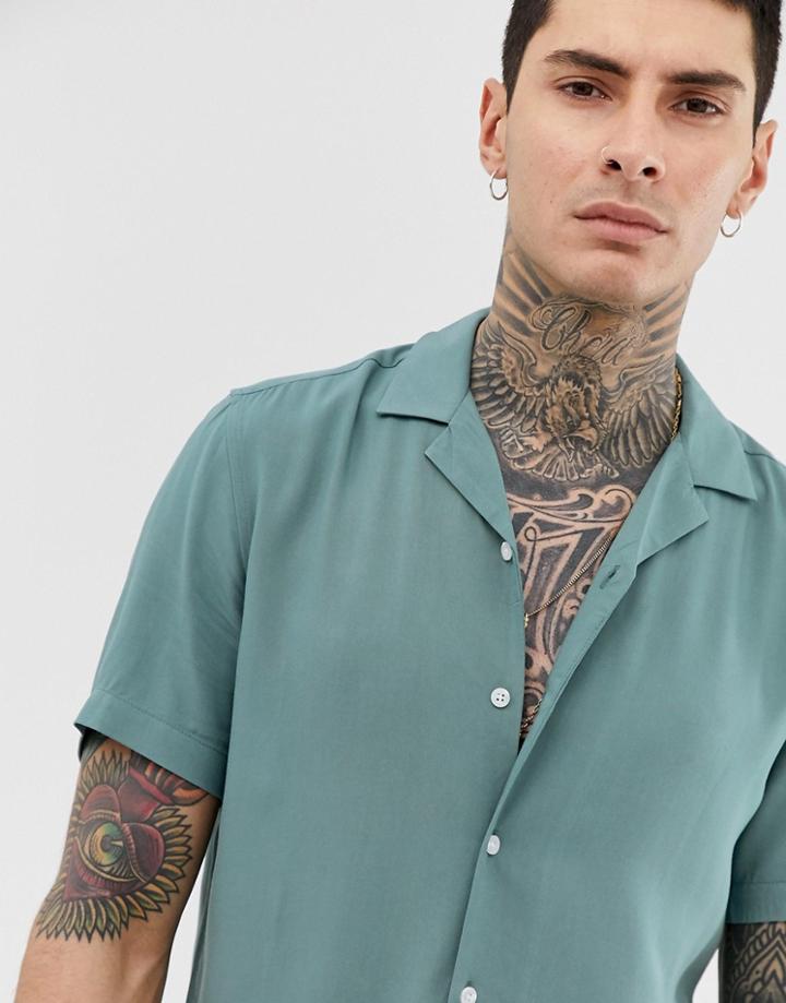 Asos Design Regular Fit Viscose Shirt In Green - Green